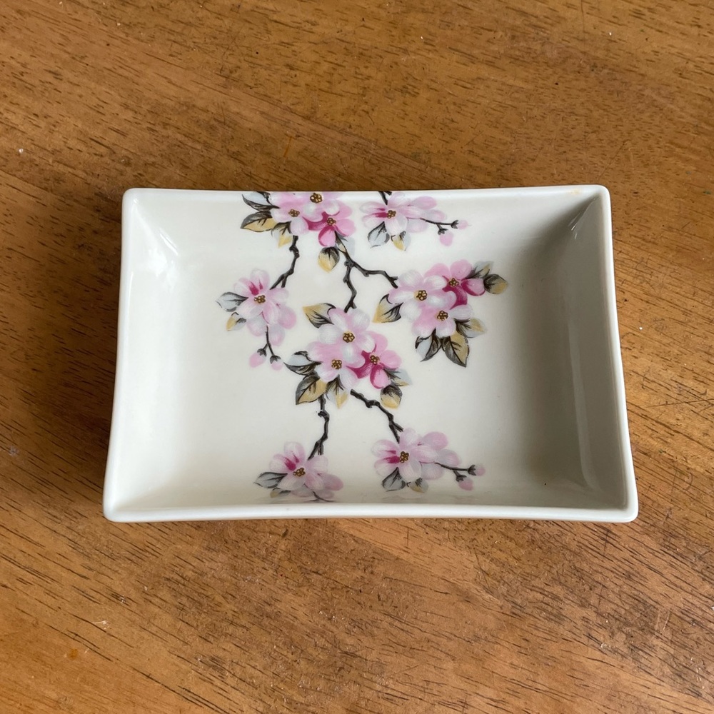 VINTAGE | Ceramic Cherry Blossom Rectangle Soap Trinket Dish